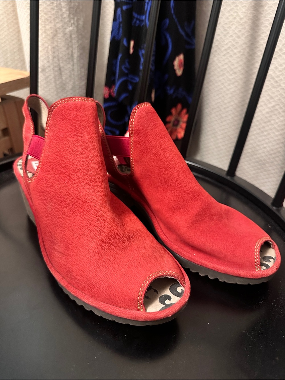 Fly London Red Suede Peep-Toe Slingback Sandals